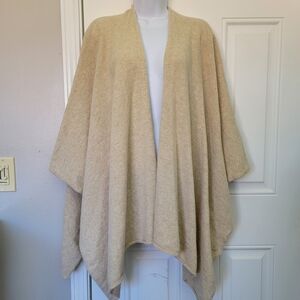 Giesswein Lambswool Fine Knit Women's Open Cardigan Wrap Sweater Beige Luxury OS